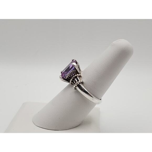 925 Sterling Silver Vintage Emerald-Cut Purple CZ Ring Size 8 - Picture 3 of 9